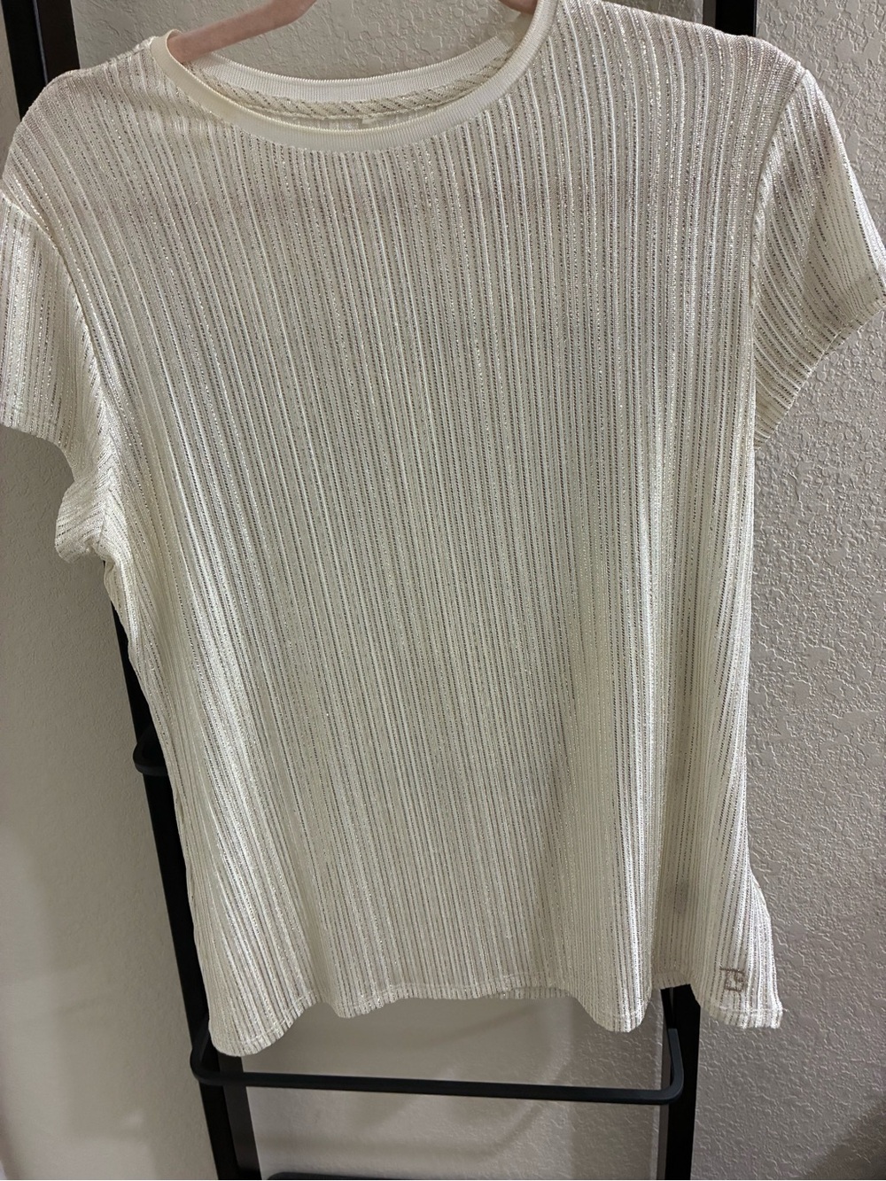 Ted Baker Ivory Ribbed Short-Sleeve Knit Top
